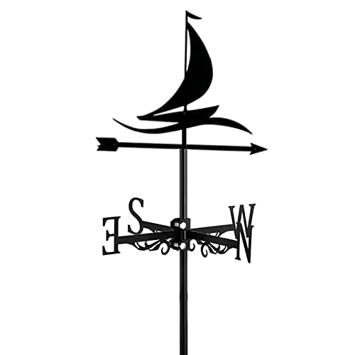 WeathervaneIron Sloop Adorno de velero Veleta Indicador de dirección de Veleta de Vino de Acero Inoxidable Balandra y Faro