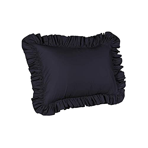 Ruffled Bed Skirt With Split Corner Navy, Full 18" Drop With Two Matching Standard Navy Shams #TOP2