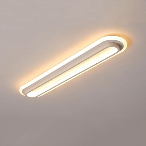 Image of KXEcoLife Semi Flush Mount Ceiling Light 22.8 Inch LED Long Lamps Modern Ultra Thin Recessed Lighting Fixture for Bedroom Kitchen Closet Hallway Warm Light/40W(White)