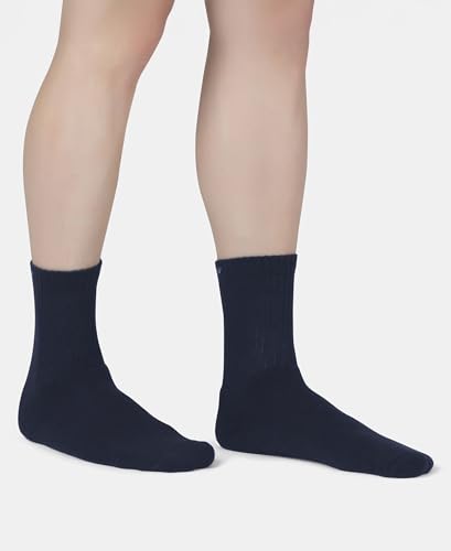Image of Jockey 7035 Men's Compact Cotton Terry Crew Length Socks With StayFresh Treatment (Pack of 3) Navy, Grey Melange & Stellar FREE SIZE