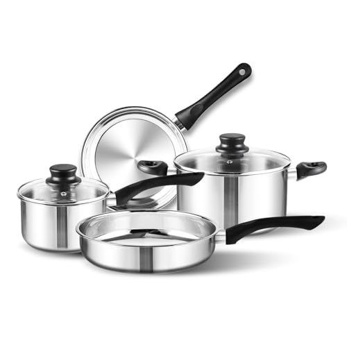 Fuexmotco 6-Piece Stainless Steel Cookware Set with Glass Lids, Stay-Cool