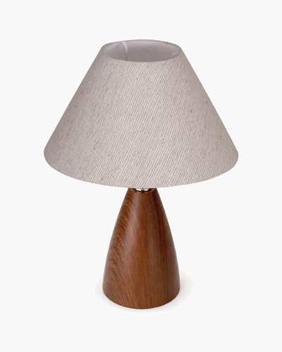 Image of Homesake Wood Grain Pattern Small Table Lamp, Desk Light, Wooden Bedroom Lamps for Nightstand, Scalloped Lamp Shade Table Lamps Small Spaces, Bedroom, Living Room, Taper Cone, (Jute Cone)