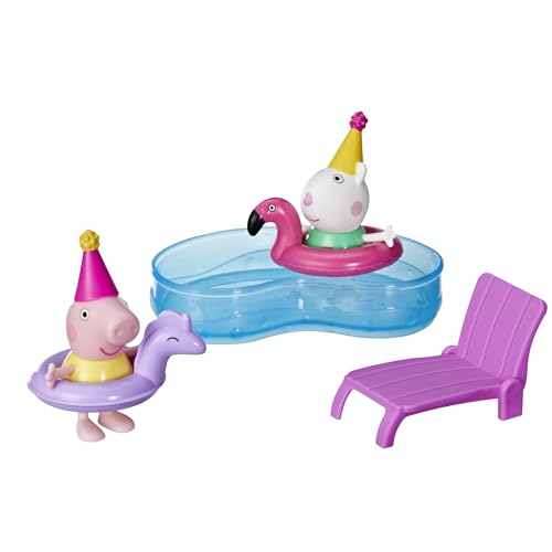 Peppa Pig Peppa's Pool Party Playset con 2 figuras y 4 accesorios, juguetes preescolares, regalos para niños, a partir de 3 años
