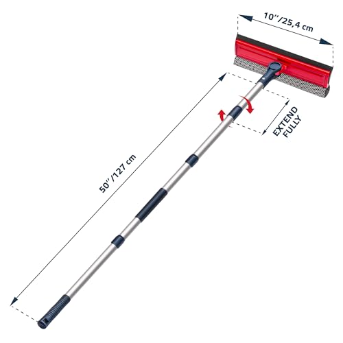 DSV Standard Professional Window Squeegee | 2-in-1 Window Cleaner Sponge and 10" Soft Rubber Strip with Extension Pole 34 INCH & 86.5 cm | Adjustable to Clean from Multiple Angles