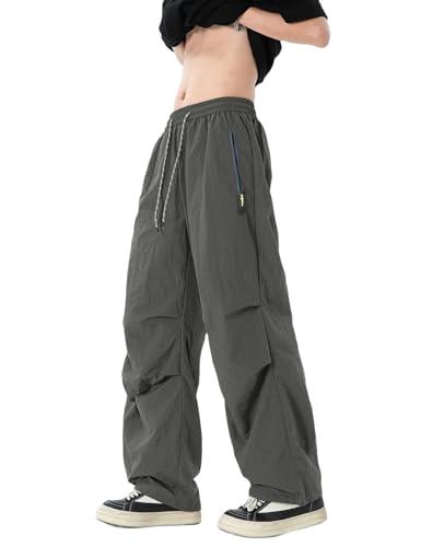 Image of Venzina Men's Parachute Cargo Trousers Lightweight Quick-Drying Hiking Pants Water Resistant Drawstring Cargo Pants for Camping, Fishing, Travel, Safari, M - XXL