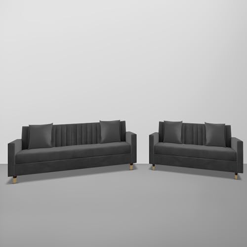 Image of Casaliving Garcia 3+2 Seater Sofa Set for Living Room (Black)