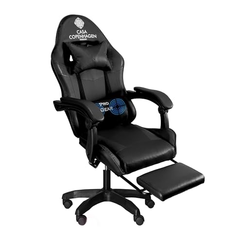Image of Casa Copenhagen Designed in Denmark,High-Back Italian Leather Gaming Ergonomic Chair with Advanced Mechanism & Electric Back Massager, Memory Foam Seating & Multi Function Arm-Rest - Black & Black