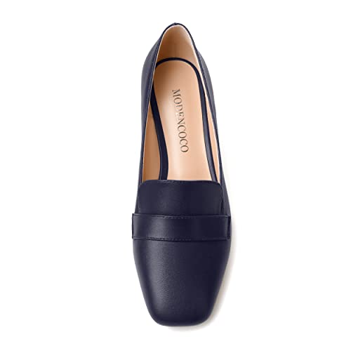 Image of MODENCOCO Womens Square Toe Slip On Comfortable Casual Matte Work Chunky Low Heel Loafers Shoes 2 Inch