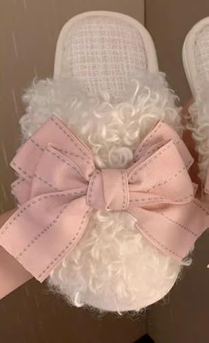 Epsion Cute Bow Slippers for Womens Fuzzy Fluffy Cozy Linen Slipper Indoor Outdoor House Shoes3