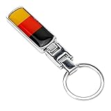 iJDMTOY Germany Flag Design Black/Red/Yellow Color Stripe Chrome Badge Keychain Ring Compatible With All German Cars