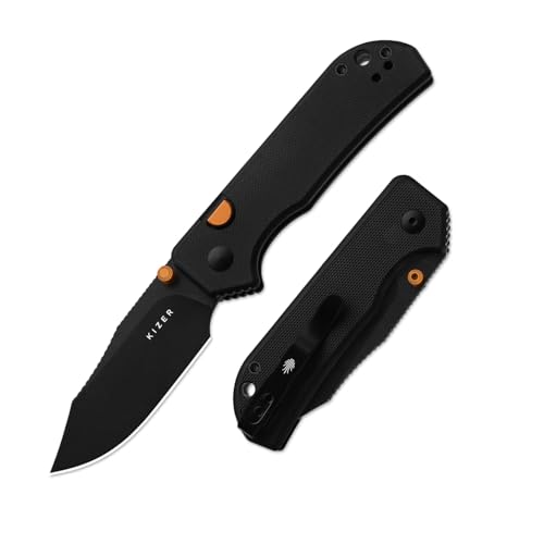 Kizer Nice Guy Pocket Folding Knife 2.86D2 Steel Blade G10 Handle Small EDC Knife Button Liner Lock Knives for Men Women Sharp Camping Hiking Hunting Survival Knives V3011BCM1