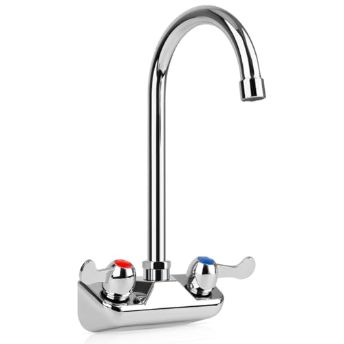 Image of Commercial Hand Sink Faucet with 6 inch Gooseneck Spout, 4 Inch Center Wall Mount Kitchen Sink Faucet for Laundry Kitchen Restaurant Bar Sink, Brass Constructed