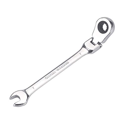 フレックスラチェットレンチ メガネレンチ 整備工具 7mm 作業 常備 車 バイク 各種メンテナンス対応 家具組み立て 鏡面仕上げ 角度調整可能 (7mm)