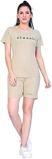 Purple & Pink Cotton Blend Tshirt and Short Cord Set for Women Price In India