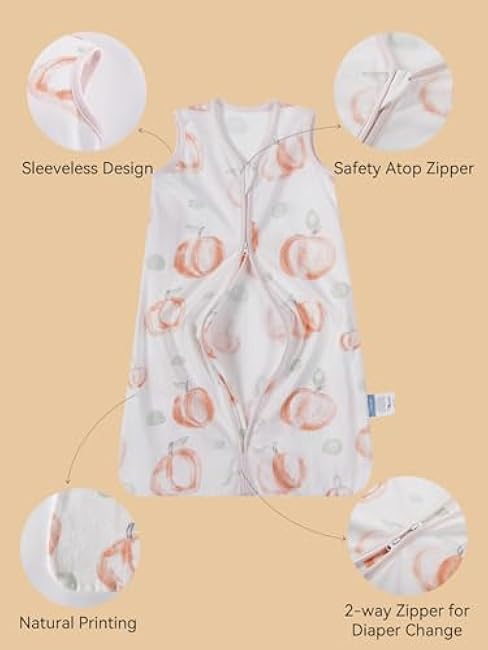 TILLYOU Baby Sleep Sack 6-12 Months 3 Pack, 0.5 Tog Soft Cotton Wearable Blanket for Kids with Double Zipper, Peach Dot