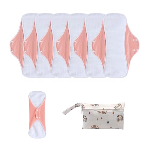Image of Washable Sanitary Napkins,Reusable Sanitary Pads,Heavy Incontinence Pads,Sanitary Napkin Set,7pcs /Set,Pack of 6+5 Storage Bag,Suitable for Heavy Menstrual Flow,Incontinence Patients