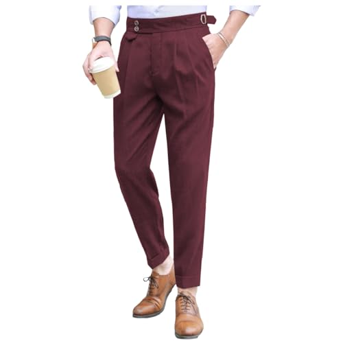 Men's Pants Casual Linen Classic Fit Flat Front Dress Pants Office Business Trousers