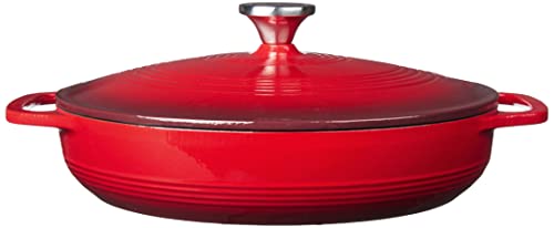Lodge 3.6 Quart Enameled Cast Iron Oval Casserole With Lid– Dual Handles – Oven Safe up to 500° F or on Stovetop - Use to Marinate, Cook, Bake, Refrigerate and Serve – Island Spice Red2