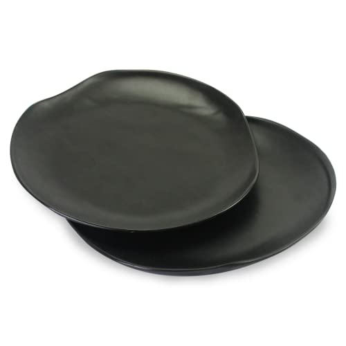 Roro Ceramic Stoneware Hand-Molded Matte Black Dinner Plate, Set Of 2 #TOP1