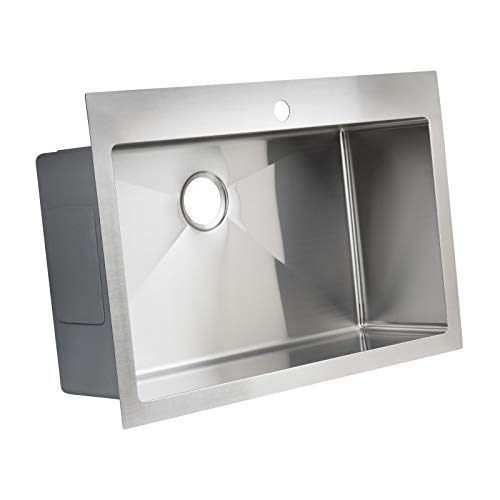 Miseno MSS3322SRTM 33" Top-Mount/Undermount Single Basin Stainless Steel Kitchen Sink - Drain Assembly and Fitted Basin Rack Included Free - 16 Gauge Stainless Steel by Miseno - Image 6