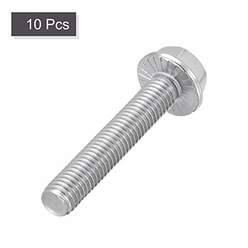 Image of uxcell M8x50mm Hex Serrated Flange Bolts Screws Metric Thread 304 Stainless Steel 10pcs
