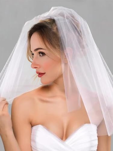 Aukmla Bride Wedding Veil 2 Tiers Short Shoulder Length Bridal Veils with Comb (White) - Thumbnail 5