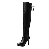 Dearney Damen Overknee Stiefel High Heels Schnürung Plateau Stiletto Langschaft Stiefel Damenschuhe Reißverschluss