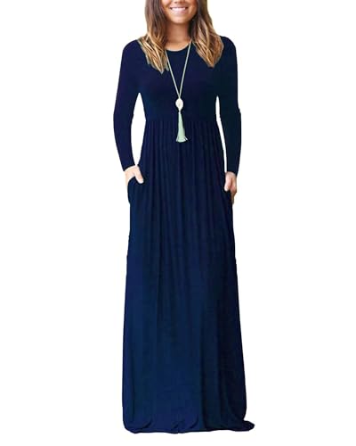 Image of AUSELILY Women's Classic Long Sleeve Dress Loose Plain Long Casual Maxi Dresses with Pockets 2026