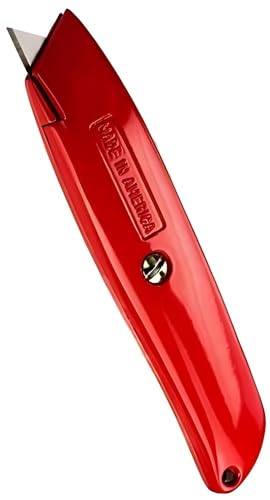 Heavy-Duty Retractable Utility Knife with Comfort Grip and 6 Spare Blades - Rounded Tip Style.