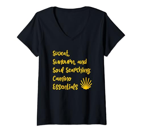 Memorie di Camino de Santiago Donna Sudore, scottature solari e ricerca dell\'anima: Camino Essentials Maglietta con Collo a V