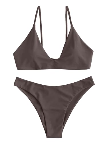 Image of ZAFUL Women's Tie Back Padded High Cut Bralette Bikini Set Two Piece Swimsuit