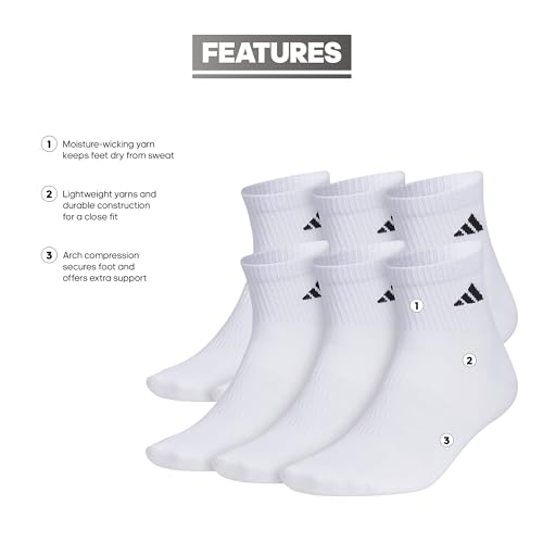 adidas Men's Superlite Quarter Socks 6-Pack, Durable, Lightweight, Athletic Breathable with Compression Arch Support2
