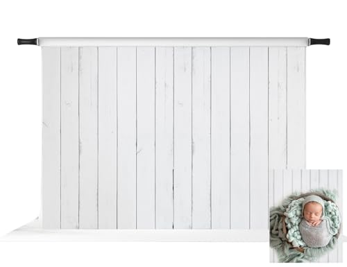 Toile de fond vintage effet bois blanc Kate décor mat sans reflet 2,1m
