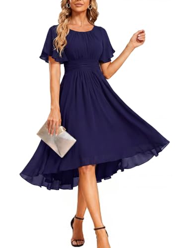 Image of Ever-Pretty Women's Chiffon Crew Neck Empire Waist Wedding Guest Dress Summer Short Sleeve Semi Formal Dresses 02053