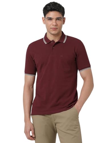 Image of Peter England Men Maroon Solid Polo Neck T-Shirt