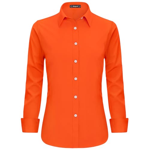 Stamain Camisa de Mujer Naranja Elegante con Scollo a V y Mangas Largas Camisa de Botones Blusa Mujer Ideal para Oficina y Eventos Formales,XL