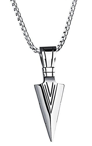 PAMTIER Men's American Indian Arrowhead Stainless Steel Pendant Necklace Silver Tone