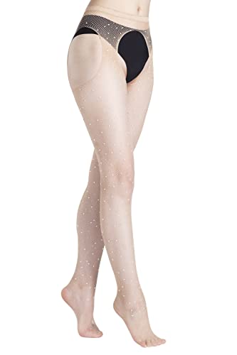 Lookswe Sparkly Rhinestone Stockings Women Sexy Fishnet Tights Glitter Pantyhose Nude One Size - Main Image