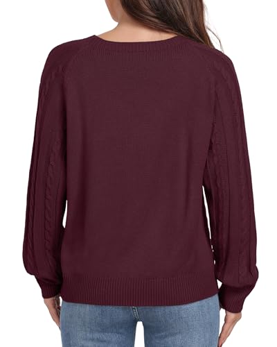GRECERELLE Pullover Damen Elegant Strick Winter Klassische Langarm Rundhals Tops Strickpullover Damen Sweater Herbst (Weinrot, XL)