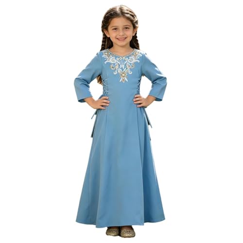 Abaya árabe de manga larga para niña y vestido caftán musulmán tradicional
