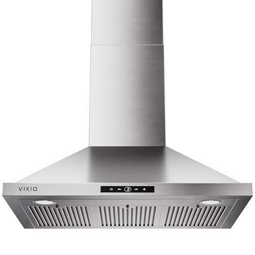 VIKIO HOME Wall Mount Range Hood 36 inch, 580 CFM, Ducted/Ductless Convertible, Stainless Steel Kitchen Vent Hood with 3-Speed Fan and LED Lights