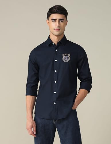 Image of U.S. Polo ASSN. Solid Tailored Fit Shirt for Men - 100% Cotton, Breathable & Comfortable, Full Sleeves Casual Shirt for Men