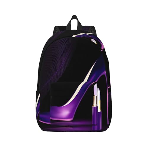 Sac à dos ordinateur portable violet avec imprimé rouge à lèvres pour adulte