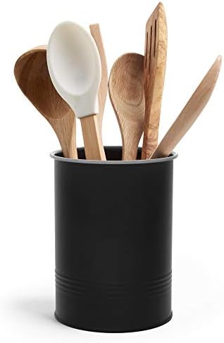 VonShef Utensil Holder, Large Stainless Steel Kitchen Storage, 13cm Diameter Multi-Purpose Kitchen Accessory Organiser w/Stylish Matte Black Finish