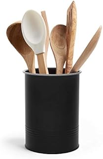 VonShef Utensil Holder, Large Stainless Steel Kitchen Storage, 13cm Diameter Multi-Purpose Kitchen Accessory Organiser w/Stylish Matte Black Finish