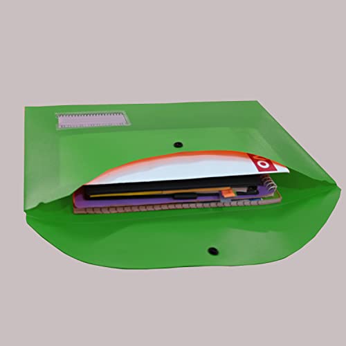 Image of True-Ally 5 pcs Bright Color Envelope Folder, Poly-Plastic A4 Documents File Storage Bag with Snap Button Certificate File Holder Document Folder for Certificates (Green)