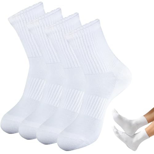 Calzini Sportivi Donna,4 Paia Bianchi, Confortevole e Traspirante per Corsa, Fitness e Uso Quotidiano, Taglie 36-43, Cotone Morbido e Assorbente (IT, Testo, Taglia unica, Regular, Regular, 4, Bianco)