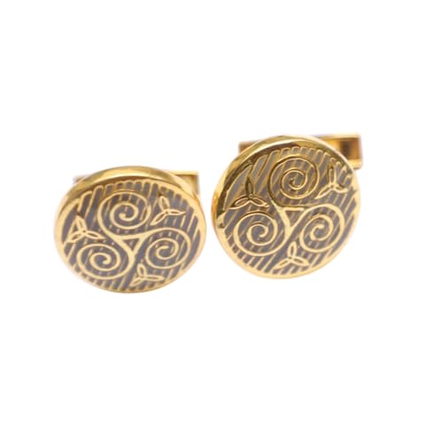 Stunning Light Grey Enamel Floral Pattern Round Sterling Silver Cufflinks