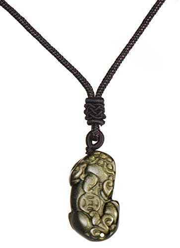 Thajaling Fengshui Pixiu Pi Yao oro brillo obsidiana colgante collar Feng Shui piedra curativa amuleto talismán para riqueza buena suerte