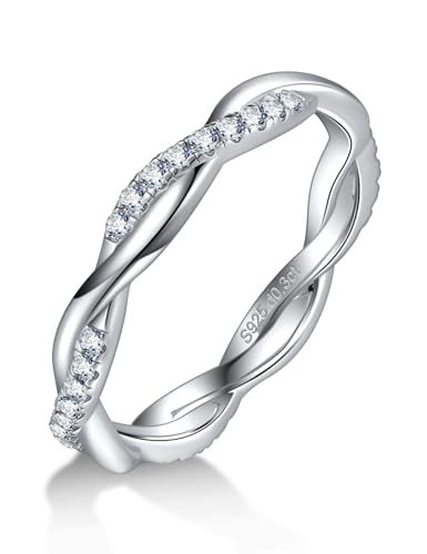 Moissanite Wedding Band Twisted Rope Infinity Eternity Rings for Women 925 Sterling Silver Rings Stackable Engagement Anniversary Band Size 4-11